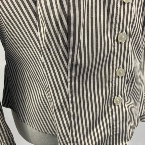 ANNE KLEIN Striped Shirt Pinstripe Button Up Workwear Fitted Seams Brown White 8 - Picture 7 of 10